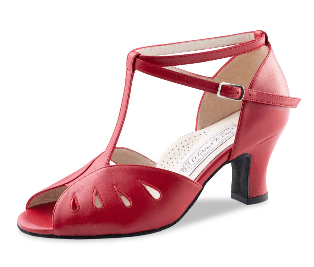 Chaussures de danse ouvertes pour femmes de Werner Kern avec barre en T en rouge