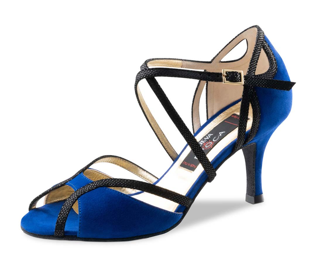chaussures de danse ouvertes Nueva Epoca pour femmes en bleu et noir